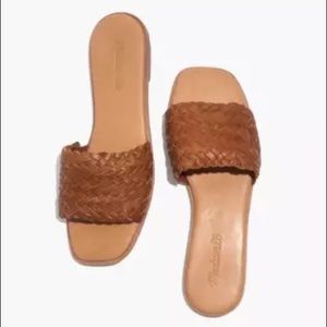MADEWELL The Lianne Slide in Woven Leather English Saddle Leather
